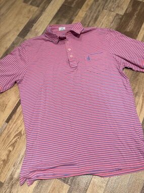 Johnnie-O Men's Pink & Blue Striped Polo Shirt Medium